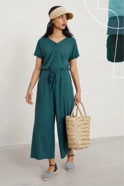 Seasalt Cornwall Tall Teal Blue Rose Trellis Jumpsuit