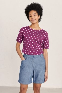 Seasalt Cornwall Purple Cotton Jersey Boat Neck Poisson Top