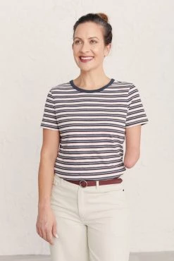 Seasalt White Blue Stripe Petite Short Sleeve Crew T-Shirt