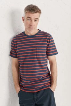 Seasalt Mens Orange Organic Cotton Striped Rowing T-Shirt