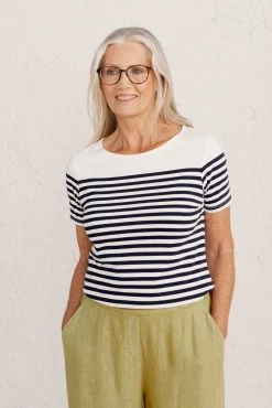 Seasalt Natural Short Sleeve Cotton Striped Sailor T-Shirt