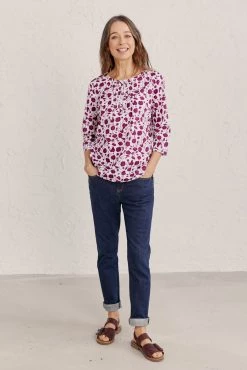 Seasalt White And Pink Three Quarter Summer Cotton Meadow Top -Cheap Seasalt Store unnamed file 975 scaled