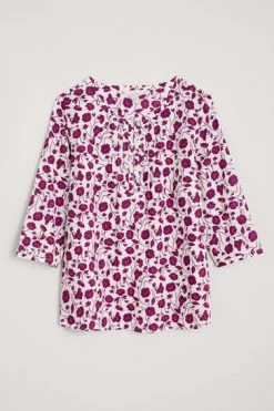 Seasalt White And Pink Three Quarter Summer Cotton Meadow Top -Cheap Seasalt Store unnamed file 978